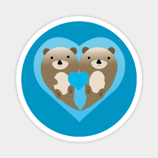 Cute Otter Love with Blue Heart in the Background Magnet